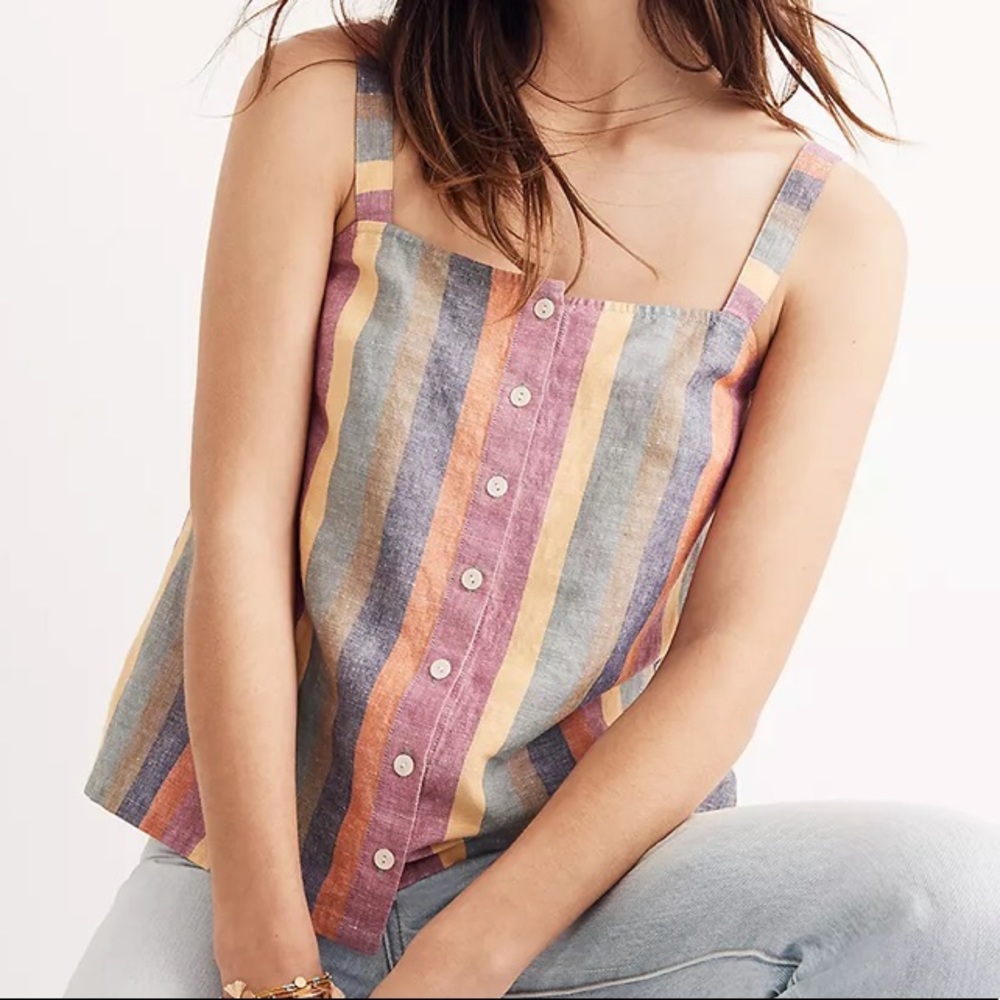 Madewell Rainbow Linen Button Front Tank XS